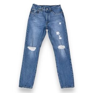 Levis Jeans Women 26x30 (ACTUAL 28x28) Blue 501 Skinny Ankle Distressed